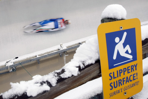 Chris Detrick  |  The Salt Lake Tribune 
Dominik Fischnaller, of Italy, competes during the Viessmann Luge World Cup at the Utah Olympic Park Saturday December 18, 2010.