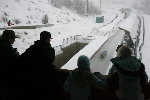 Chris Detrick  |  The Salt Lake Tribune 
Tilen Sirse, of Slovenia, competes during the Viessmann Luge World Cup at the Utah Olympic Park Saturday December 18, 2010.