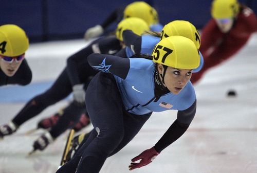 Djamila Grossman  |  The Salt Lake Tribune

Allison Baver competes in the 3000 m final of the U.S. Short-Track championship at the Olympic Oval in Kearns, Sunday, Dec. 19, 2010.