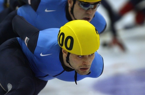 Djamila Grossman  |  The Salt Lake Tribune

Jeff Simon competes in the 3000 m final of the U.S. Short-Track championship at the Olympic Oval in Kearns, Sunday, Dec. 19, 2010.