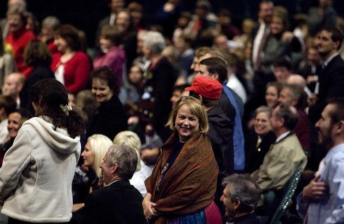 Djamila Grossman  |  The Salt Lake Tribune

The audience reacts to a speech by Provo Mayor John Curtis during a memorial for the Provo Tabernacle before the performance of 