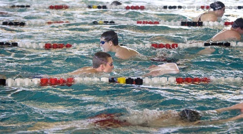 Paul Fraughton  |  The Salt Lake Tribune    The Park City High School swim team, works out at the Ecker Hills Aquatic Center on  Thursday,December 16, 2010