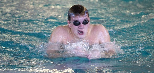 Paul Fraughton  |  The Salt Lake Tribune   Zach Carfi , of the Park City High School swim team, works out at the Ecker Hills Aquatic Center on  Thursday,December 16, 2010