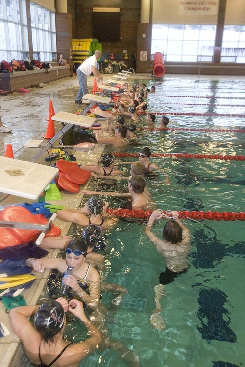 Paul Fraughton  |  The Salt Lake Tribune   The Park City High School swim team  works out at the Ecker Hills Aquatic Center on  Thursday,December 16, 2010