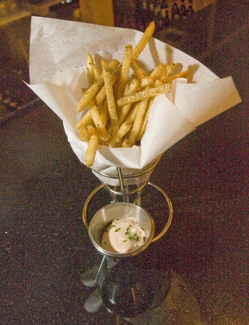 Paul Fraughton  |  The Salt Lake Tribune   
An order of Layla's signature fries with harissa 