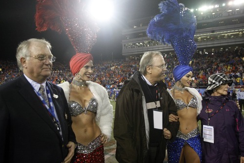 Chris Detrick  |  The Salt Lake Tribune 
Las Vegas Showgirls watch the coin toss during the first half of the Maaco Bowl at Sam Boyd Stadium Wednesday December 22, 2010.   Boise State won the game 26-3.