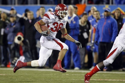 Chris Detrick  |  The Salt Lake Tribune 
Utah Utes running back Eddie Wide #36 runs the ball during the second half of the Maaco Bowl at Sam Boyd Stadium Wednesday December 22, 2010.   Boise State won the game 26-3.