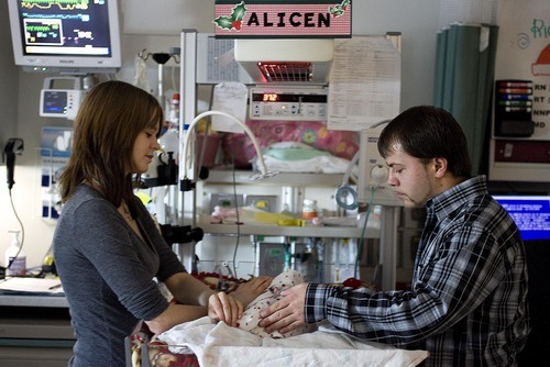 Djamila Grossman  |  The Salt Lake Tribune

Daniel Mancuso and his girlfriend Shyanne Jensen stand by the bed of their daughter Alicen Taylor Mancuso at Primary Children's Medical Center in Salt Lake City, Thursday, Dec. 16, 2010. Alicen was born on Nov. 19 in Bozeman, Mont., with congenital diaphragmatic hernia and had to be flown to Salt Lake City to undergo surgery.