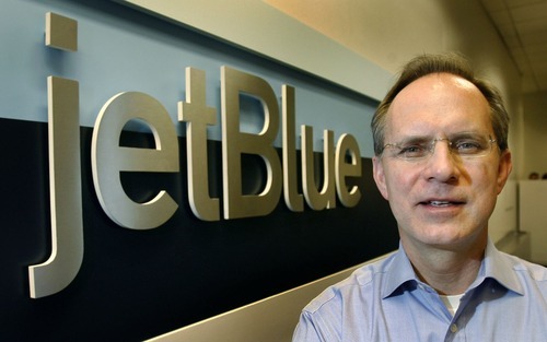 Steve Griffin  |  The Salt Lake Tribune
JetBlue CEO David Barger visits JetBlue employees Tuesday at the Salt LakeCity  International Airport as part of a 10th anniversary tour of all the airports where JetBlue employees work.