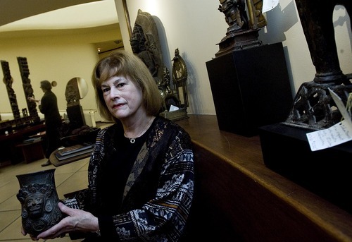 Djamila Grossman  |  The Salt Lake Tribune

Marsha Vargas Handley poses for a portrait with a Mixtec warrior figure from Western Mexico in her Xanadu Gallery in San Francisco, Saturday, Dec. 4, 2010.