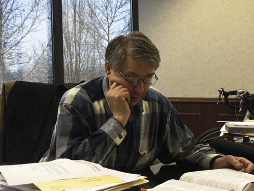 Donald W. Meyers | The Salt Lake Tribune
Outgoing Utah County Commissioner Steve White works in the County Administration Building in Provo. White lost his bid for a third term when delegates refused to place him on November's ballot.