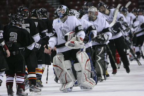 Leah Hogsten  |  The Salt Lake Tribune
  The 2010-2011 Utah High School Hockey All-Star Game. Top hockey players from high schools throughout the state will face off in a North vs. South game. (North includes Davis County, Salt Lake City schools, Murray schools.... South includes South Jordan, Utah County, Sandy, Riverton, Park City schools).Saturday, January 1, 2011, in West Valley.