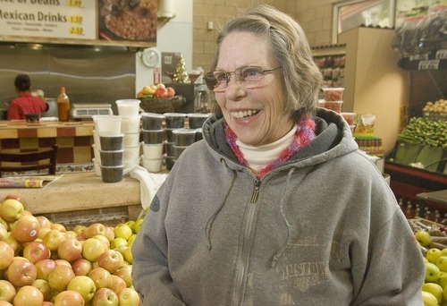 Paul Fraughton  |  The Salt Lake Tribune    
Joan Hamilton talks about the initiative to encourage learning English as she shops in a West Valley City ethnic market on Tuesday, Jan. 4, 2011.