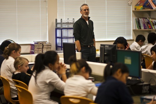 Chris Detrick  |  The Salt Lake Tribune 
James Carter teaches his students about microorganisms Wednesday in his sixth-grade science class at Glendale Middle School.