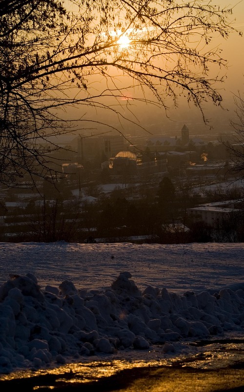Djamila Grossman  |  The Salt Lake Tribune

View of Provo, seen from the foothills through the fog of the inversion, Friday, Jan. 7, 2011.