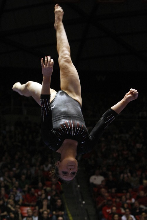 Chris Detrick  |  The Salt Lake Tribune 
Utah's Stephanie McAllister competes on the beam during the gymnastics meet against UCLA the Huntsman Center Friday January 7, 2011. Utah won 195.700 - 195.300.