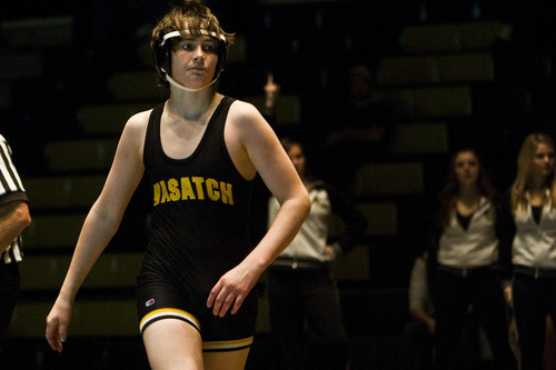 Chris Detrick  |  The Salt Lake Tribune 
Aryan Shibonis walks off of the mat after winning his bout against Orem's Kalebb Howell during the wrestling match at Wasatch High School Thursday January 13, 2011.  Wrestler Dale Lawrence was injured during a wrestling practice January 4.