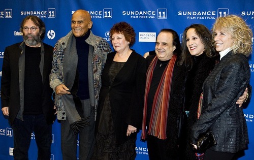 Djamila Grossman  |  The Salt Lake Tribune

Harry Belafonte, second from left, poses for the media with producer Michael Cohl, left, filmmaker Susanne Rostock, Julius Nasso, his daughter Gina Belafonte and his wife Pamela Belafonte, at the Eccles Theater in Park City, for the premiere of 