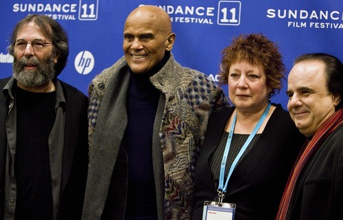 Djamila Grossman  |  The Salt Lake Tribune

Harry Belafonte, center, poses for the media with producer Michael Cohl, left, filmmaker Susanne Rostock and Julius Nasso at the Eccles Theater in Park City, for the premiere of 