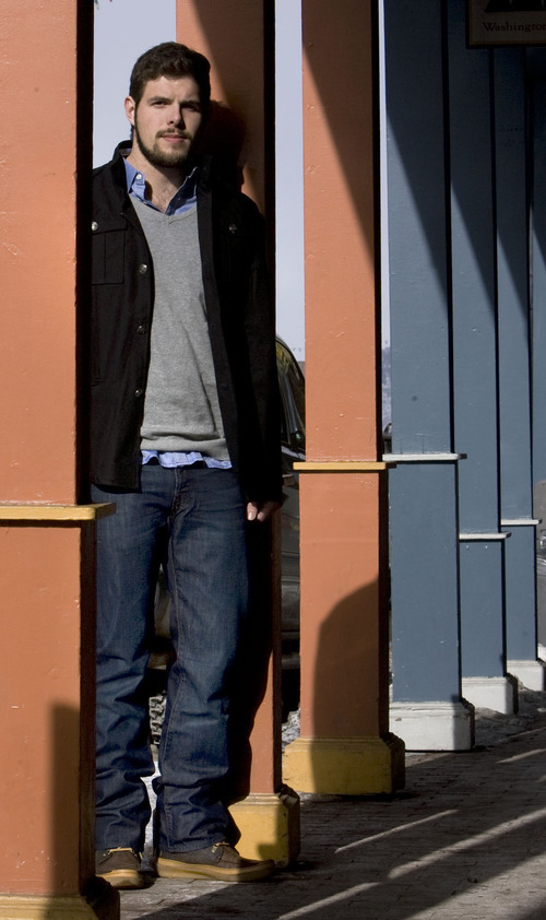 Steve Griffin  |  The Salt Lake Tribune
Ari Papanikolas is wearing an Urban Behavior jacket $79, Urban Behavior sweater $45, Descendent of Thieves button down $89
7 For All Mankind jeans $159 and J Shoes worker boot $179 all from Mary Jane's.