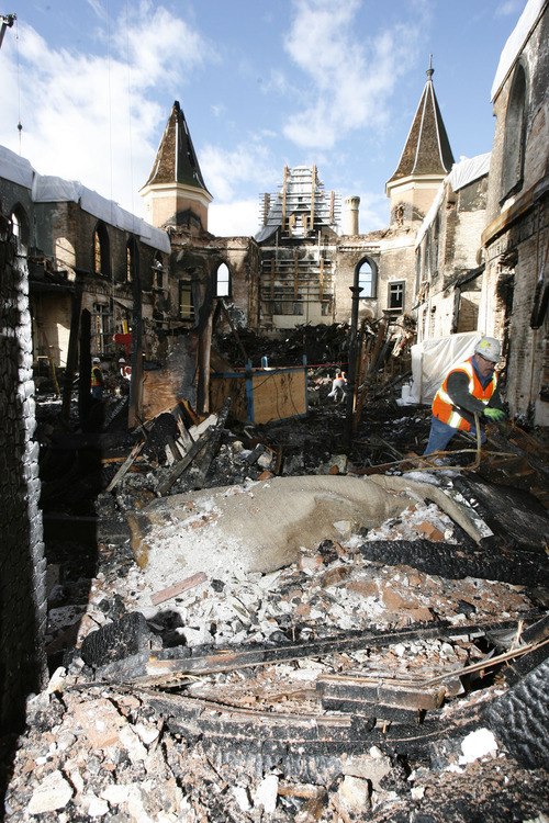 Francisco Kjolseth  |  The Salt Lake Tribune
The Provo Fire Department on Wednesday gave another tour of the remains of the historic Tabernacle, where 75 tons of debris has been removed so far.