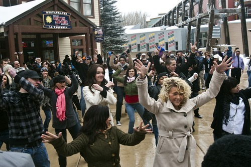 Chris Detrick  |  The Salt Lake Tribune 
Members of the Salt Lake City Flash Mob dance during the Sundance Film Festival on Saturday, Jan. 22, 2011.