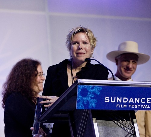 Djamila Grossman  |  The Salt Lake Tribune

Cindy Meehl receives an award for her movie Buck at the Sundance Film Festival awards ceremony in Park City, Saturday, Jan. 29, 2011.