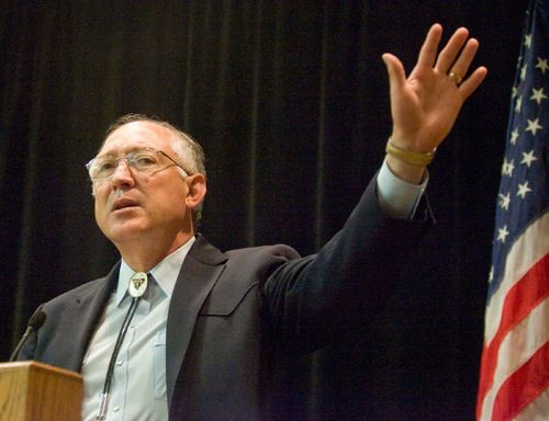Secretary of the Interior Ken Salazar delivers some remarks at a general listening session at Salt Lake City's Radisson Hotel. The  session highlighted the government's 