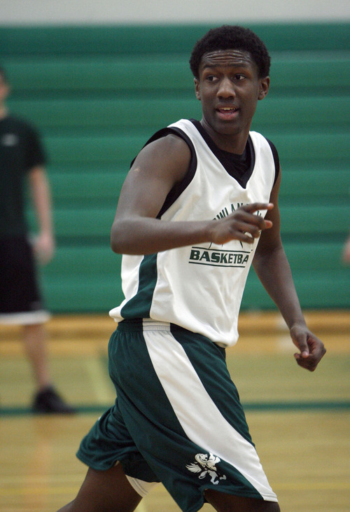 Francisco Kjolseth  |  The Salt Lake Tribune
Rowland Hall player Wesley Austin, son of former Utah Jazz player Ike Austin, practices with the rest of the team recently.