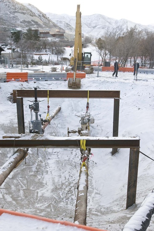 Paul Fraughton  |  The Salt Lake Tribune  The valve station on the Chevron pipeline near Red Butte Garden's Amphitheater on  Tuesday, February 1, 2011. Chevron's accident-prone oil pipeline was turned on Tuesday at 8:30 a.m., and, with an army of employees keeping watch, company spokesman Mickey Driver reported everything going 