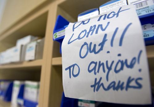 Al Hartmann   |  The Salt Lake Tribune 
The University Hospital data bank protects patients from nationwide drug shortages.  The University Pharmacy has a system to closely monitor its inventory of drugs.  They try to loan with other hospitals as much as possible but don't want to run short for their own demand.   However, in a separate locked room a few drugs are labled not be loaned out.