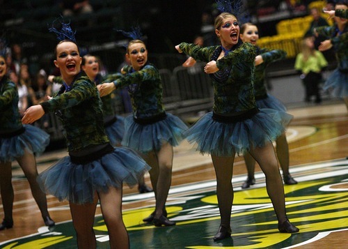 Djamila Grossman  |  The Salt Lake Tribune

The Copper Hill High School drill team competes in the dance category of the 4A and 5A Drill Team Championship at Utah Valley University in Orem, Utah, Friday, February. 4, 2010.