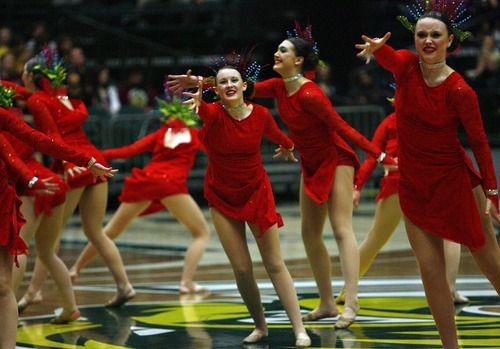 Djamila Grossman  |  The Salt Lake Tribune
The Hillcrest High School drill team competes in the dance category of the 4A and 5A Drill Team Championship at Utah Valley University in Orem.