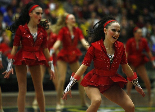 Djamila Grossman  |  The Salt Lake Tribune

The Bountiful High School drill team competes in the dance category of the 4A and 5A Drill Team Championship at Utah Valley University in Orem, Utah, Friday, February. 4, 2010.