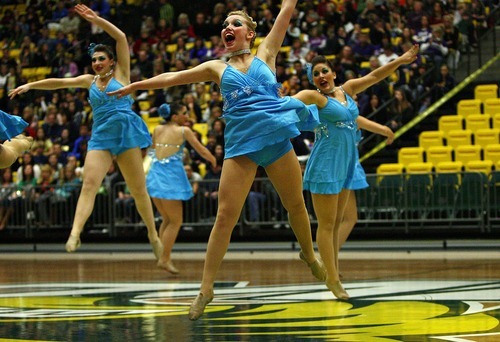 Djamila Grossman  |  The Salt Lake Tribune
The Cottonwood High School drill team competes in the dance category of the 4A and 5A Drill Team Championship at Utah Valley University in Orem.