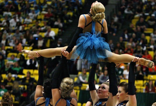 Djamila Grossman  |  The Salt Lake Tribune

The Cyprus High School drill team competes in the dance category of the 4A and 5A Drill Team Championship at Utah Valley University in Orem, Utah, Friday, Feb. 4, 2010.