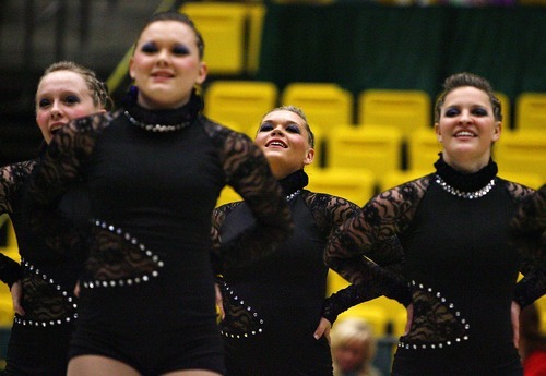 Djamila Grossman  |  The Salt Lake Tribune

The Tooele High School drill team competes in the dance category of the 4A and 5A Drill Team Championship at Utah Valley University in Orem, Utah, Friday, Feb. 4, 2010.