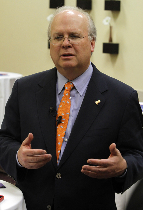 RICK EGAN  |  The Salt Lake Tribune

Karl Rove talked about the 2012 presidential race Thursday before giving the keynote address at the Davis County Republican Party Lincoln Day Dinner in Layton.