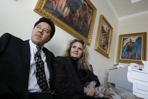 FRANCISCO KJOLSETH | The Salt Lake Tribune
Arturo Morales-LLan is an immigrant from Mexico who has formed a group opposing illegal immigration and is an ally of Rep. Steve Sandstrom in his push for an Arizona-style bill. Pictured here with his wife Niki in their Orem home, he denies allegations against him as a smear by political opponents.