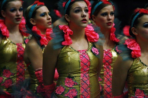 Djamila Grossman  |  The Salt Lake Tribune

The Syracuse High School drill team gets ready to compete in the dance category of the 4A and 5A Drill Team Championship at Utah Valley University in Orem, Utah, Friday, February. 4, 2010.