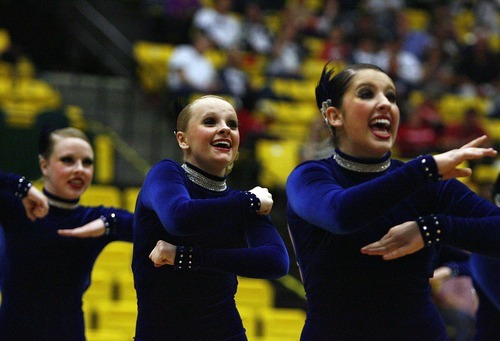 Djamila Grossman  |  The Salt Lake Tribune

The Davis High School drill team competes in the dance category of the 4A and 5A Drill Team Championship at Utah Valley University in Orem, Utah, Friday, Feb. 4, 2010.