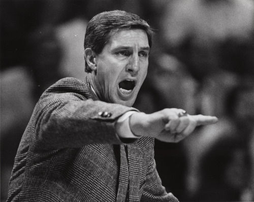 Steve Griffin  |  The Salt Lake Tribune

Jerry Sloan yells support form the bench in his first quarter as head coach of the Utah Jazz in 1988.