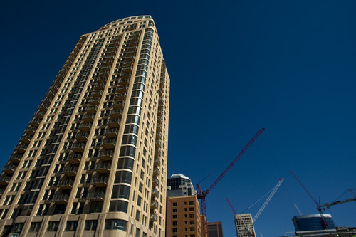 Chris Detrick  |  The Salt Lake Tribune 
With its 30 stories and 344,000 square feet, Promontory is the largest and tallest residential structure that will be built at City Creek,