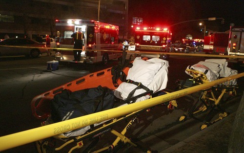 Emergency  crews on the scene of the shootings at Trolly Square.
Ryan Galbraith The Salt Lake Tribune
02.12.07