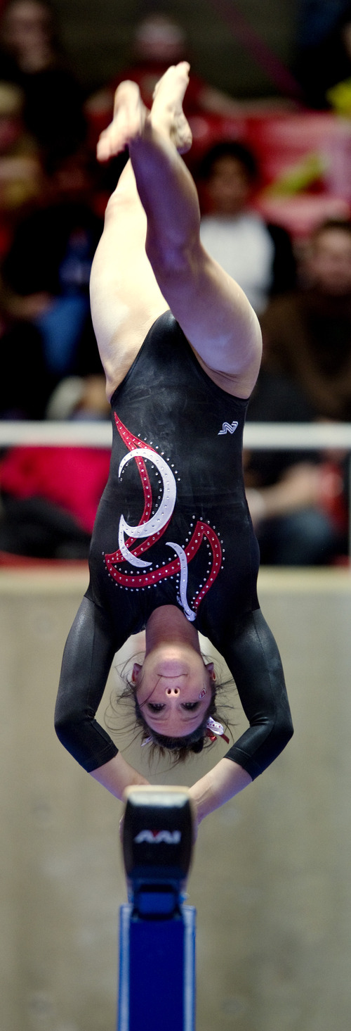 Utah's Stephanie McAllister competes in the beam during a gymnastics meet against Washington on Friday, Feb. 11, 2011, at the Huntsman Center in Salt Lake City, Utah. (Special to the Tribune/© 2011 Douglas C. Pizac)