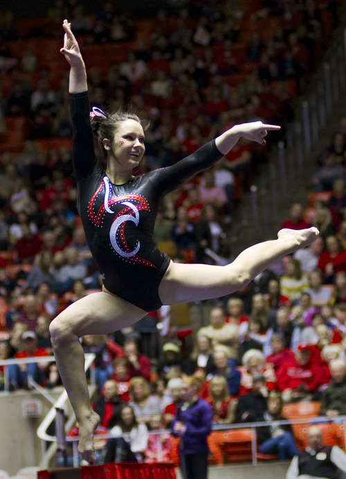 Utah's Stephanie McAllister competes in the floor exercise during a gymnastics meet against Washington on Friday, Feb. 11, 2011, at the Huntsman Center in Salt Lake City, Utah. (Special to the Tribune/© 2011 Douglas C. Pizac)