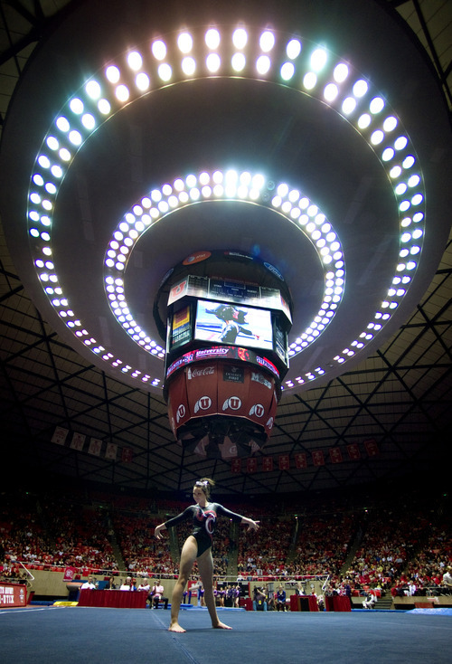 Utah's Stephanie McAllister competes in the floor exercise during a gymnastics meet against Washington on Friday, Feb. 11, 2011, at the Huntsman Center in Salt Lake City, Utah. (Special to the Tribune/© 2011 Douglas C. Pizac)