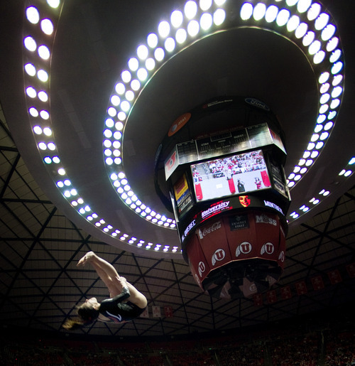 Utah's Nansy Damianova competes in the floor exercise during a gymnastics meet against Washington on Friday, Feb. 11, 2011, at the Huntsman Center in Salt Lake City, Utah. (Special to the Tribune/© 2011 Douglas C. Pizac)