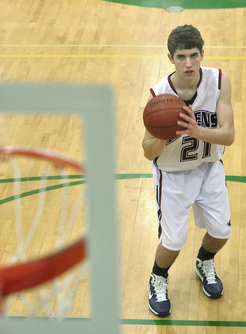 Michael Mangum  |  The Salt Lake Tribune

Waterford guard/forward Seth Monson, 21, takes a free throw during the second half of prep basketball action at Rowland Hall Upper School in Salt Lake City, Utah on Friday, February 11, 2011.