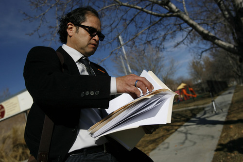 Francisco Kjolseth  |  The Salt Lake Tribune
Raul Lopez-Vargas prepares to deliver a letter with 135 signatures to the Mexican Consulate in Salt Lake City on Monday asking the Mexican government to suspend visas to Mormon missionaries until the LDS Church takes a stronger stand on immigration reform.